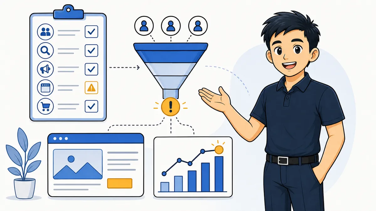 Ilustrasi Habib Hidayat menjelaskan digital marketing sebagai sistem dari channel, data, conversion, dan tujuan bisnis