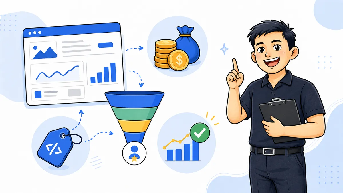 Ilustrasi Habib Hidayat menjelaskan CPC sebagai biaya klik yang perlu dibaca bersama kualitas traffic dan conversion